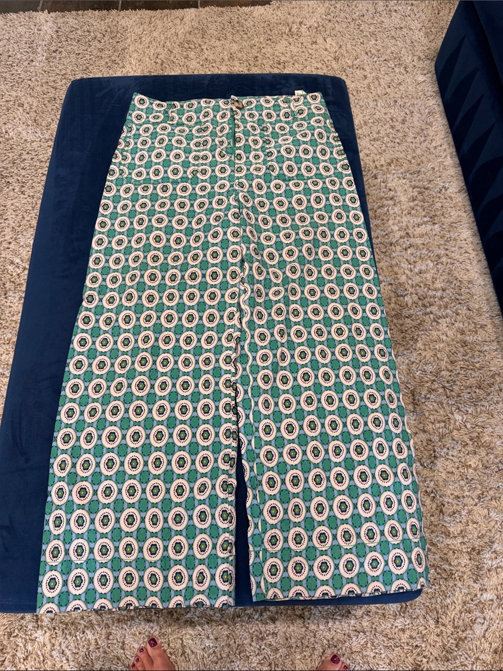 Maeve Green and White Geometric Capris